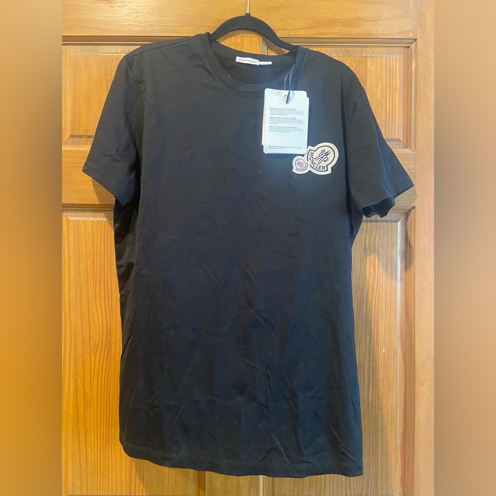 NWT! Moncler Black Short Sleeve T-Shirt with Logo Patch